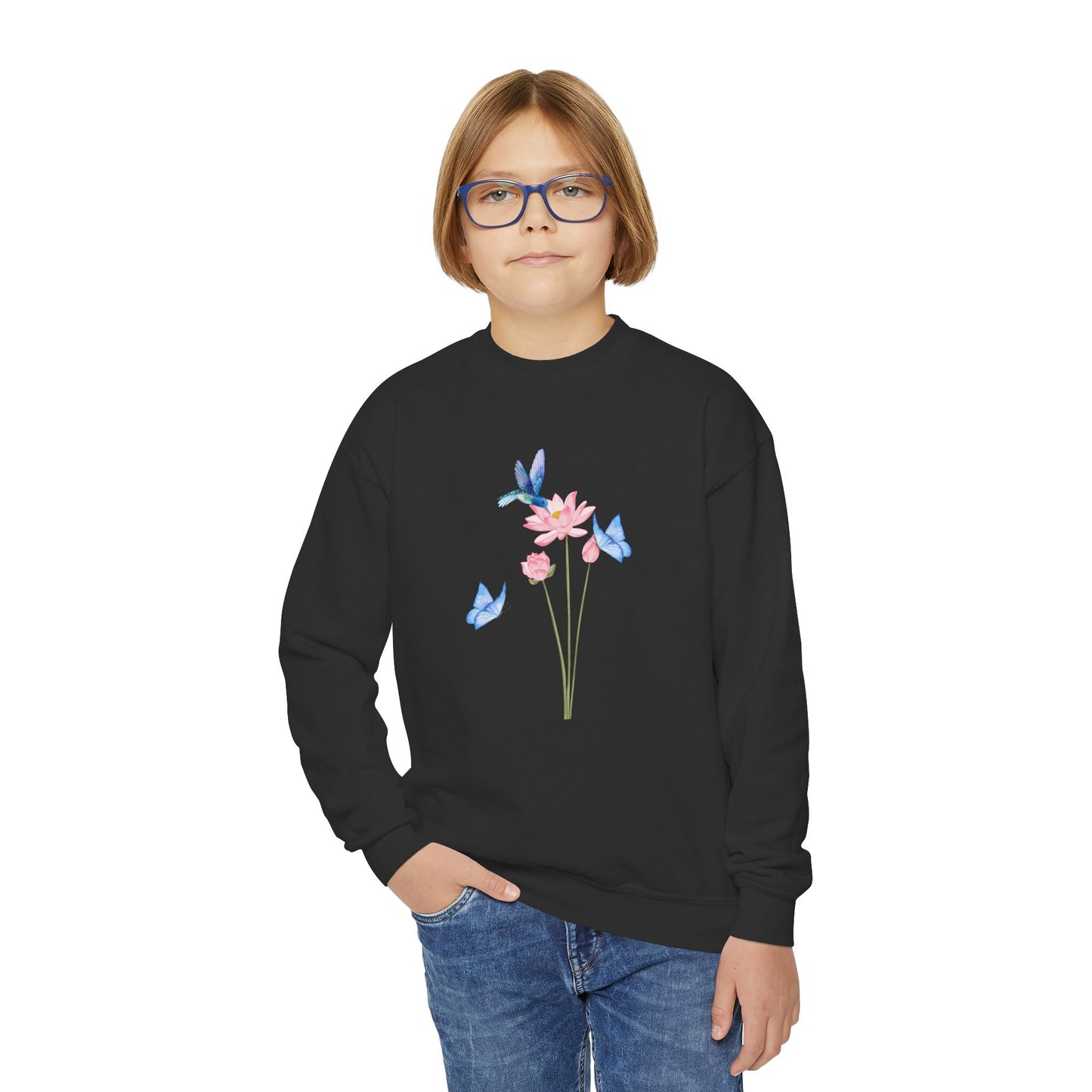 Youth Crewneck Hummingbird Blue Butterfly Sweatshirt