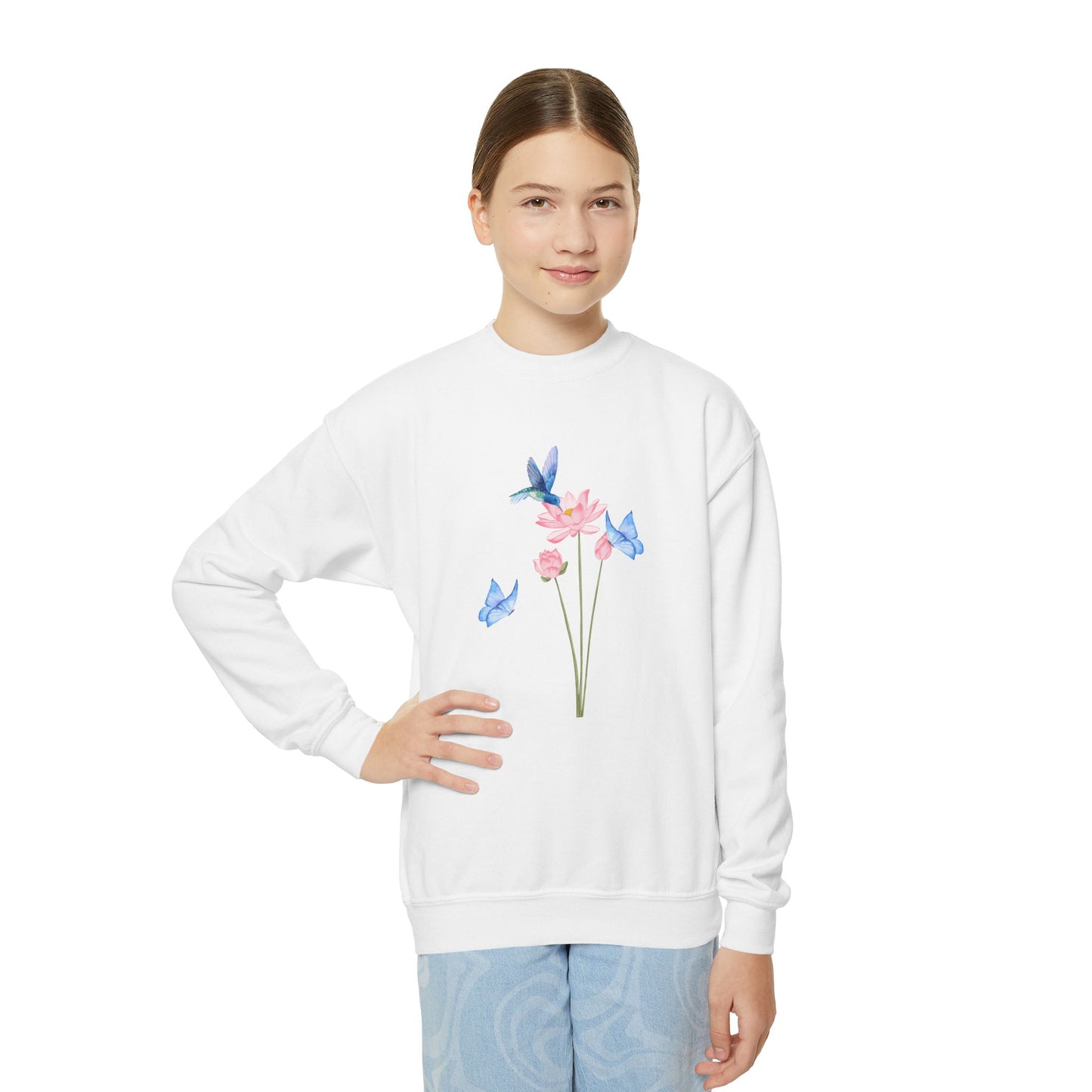 Youth Crewneck Hummingbird Blue Butterfly Sweatshirt