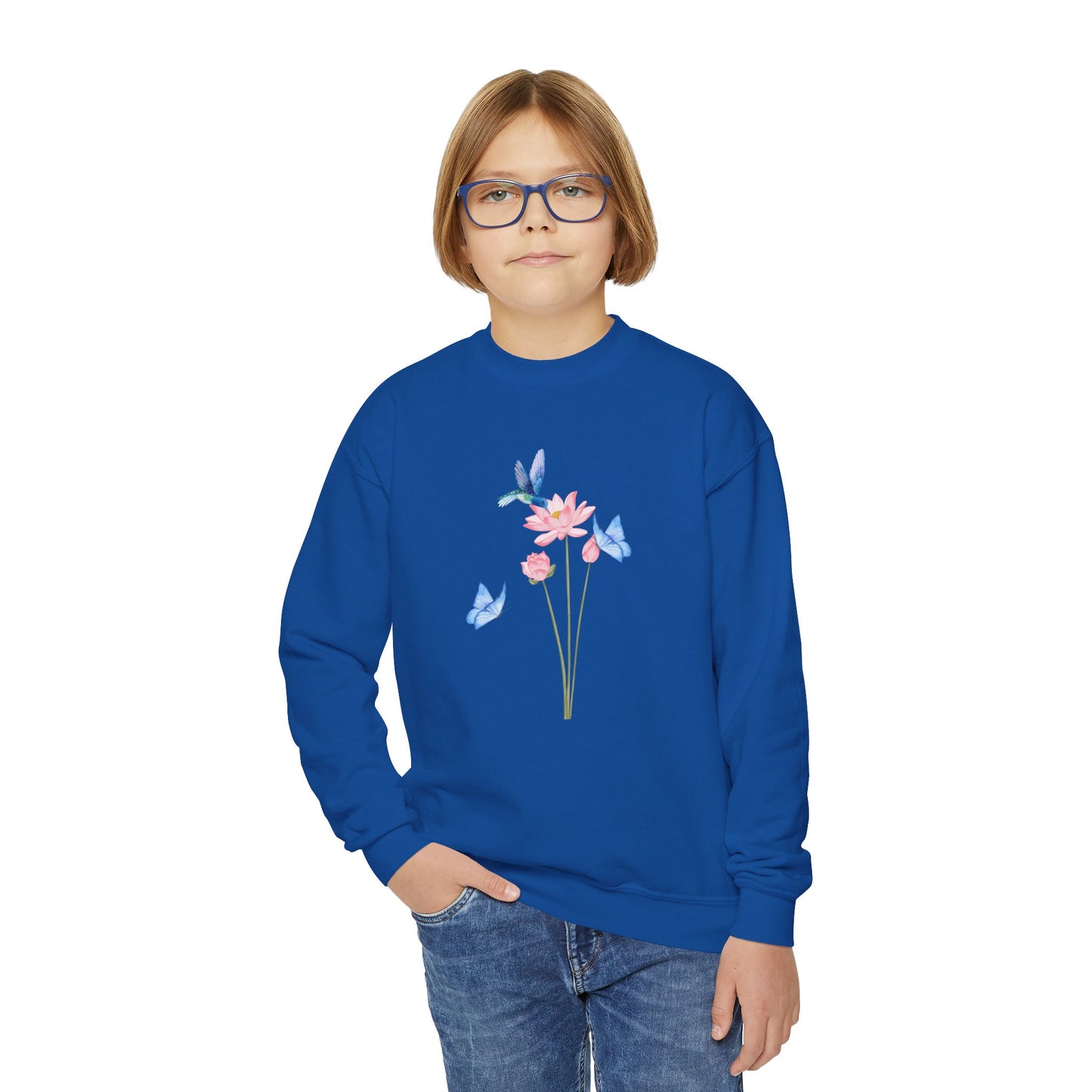 Youth Crewneck Hummingbird Blue Butterfly Sweatshirt