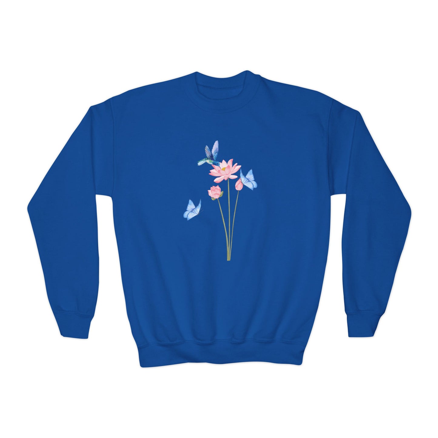 Youth Crewneck Hummingbird Blue Butterfly Sweatshirt