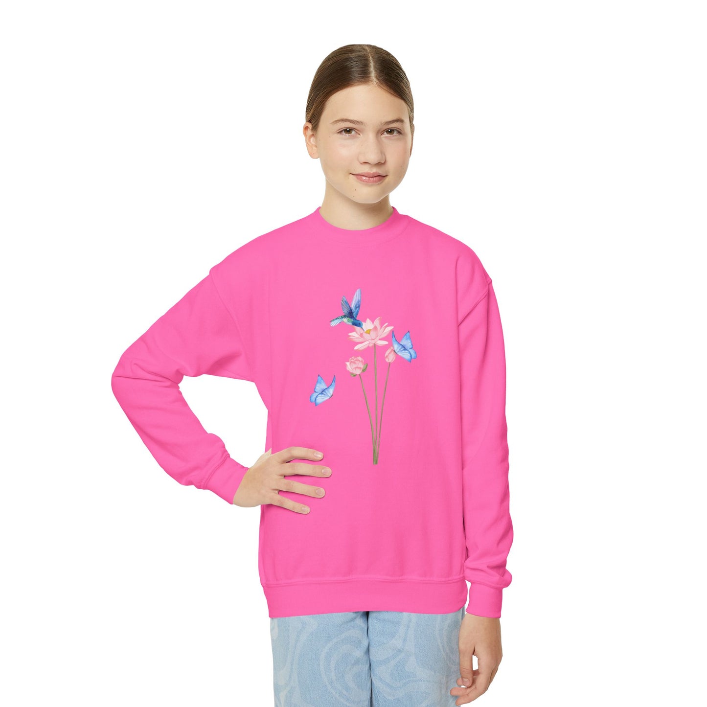 Youth Crewneck Hummingbird Blue Butterfly Sweatshirt