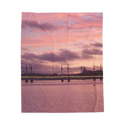 Velveteen Blanket Sunset City Bridge