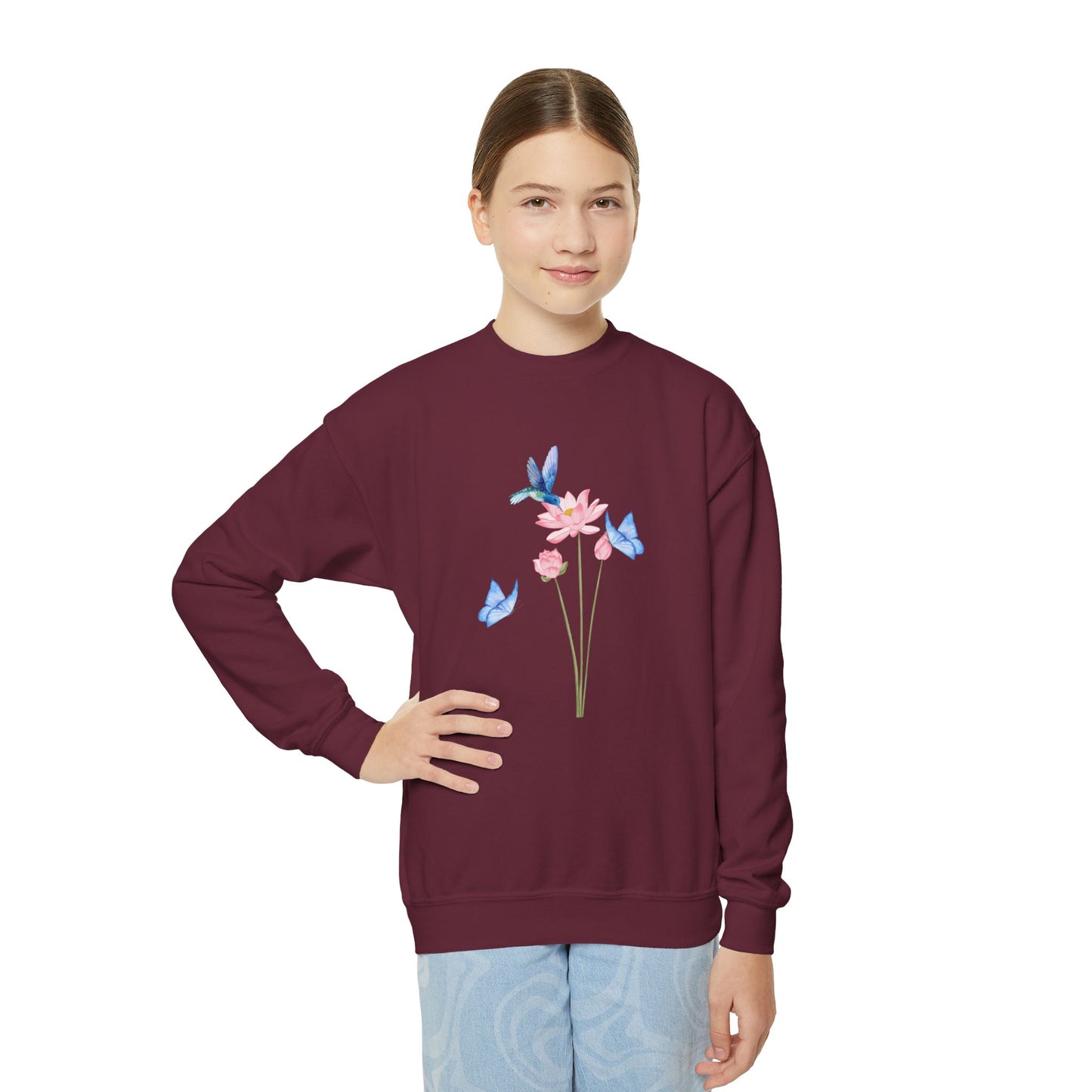 Youth Crewneck Hummingbird Blue Butterfly Sweatshirt