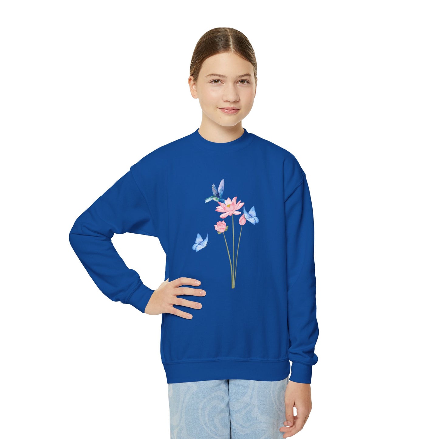 Youth Crewneck Hummingbird Blue Butterfly Sweatshirt