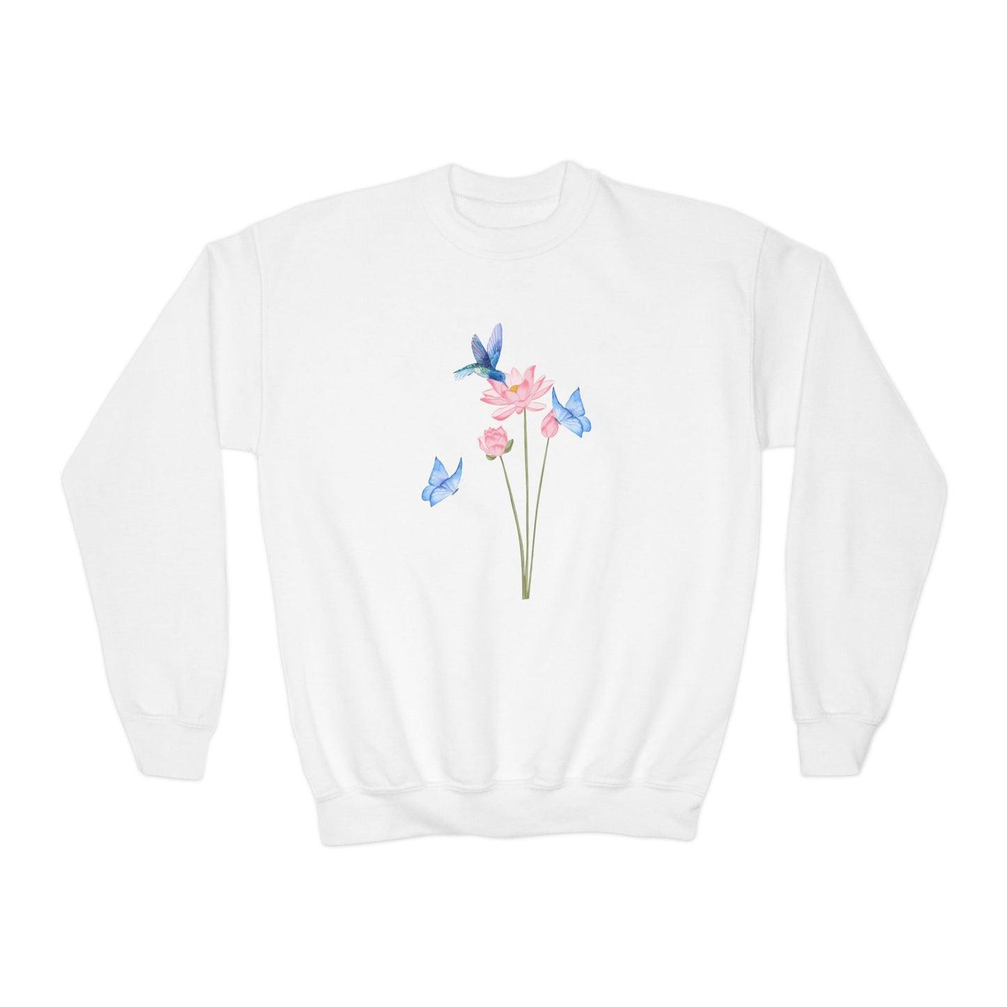 Youth Crewneck Hummingbird Blue Butterfly Sweatshirt