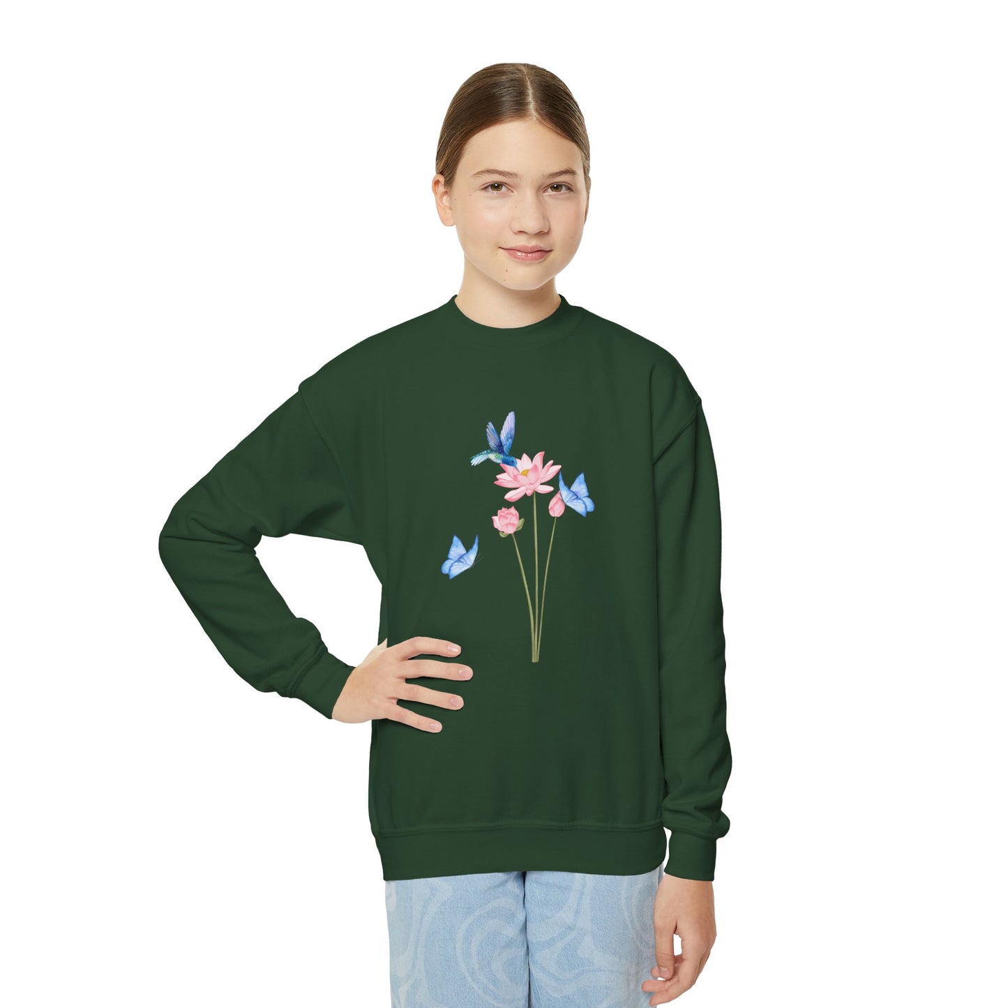 Youth Crewneck Hummingbird Blue Butterfly Sweatshirt