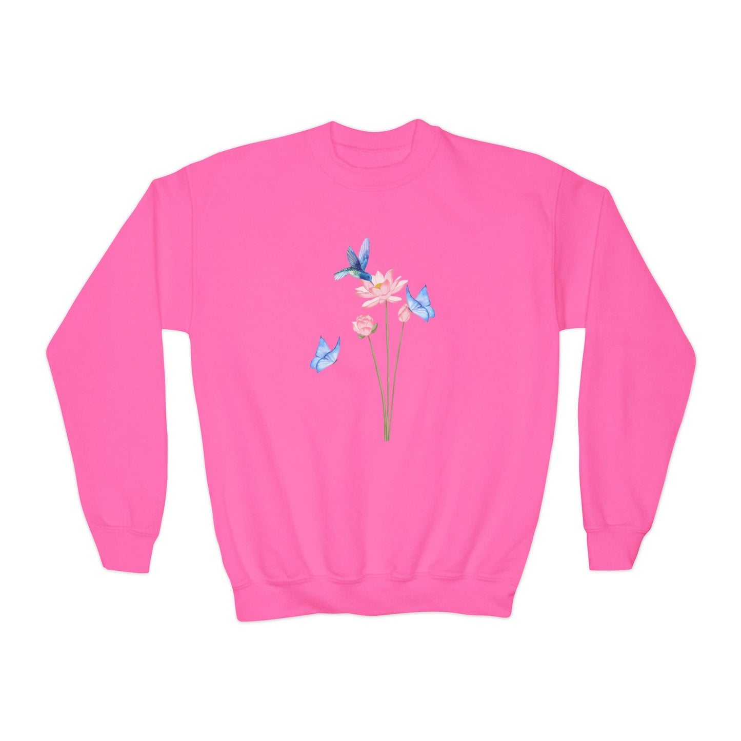 Youth Crewneck Hummingbird Blue Butterfly Sweatshirt